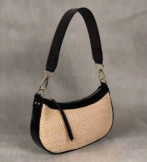 NEW BERGE women's rugiada straw and leather purse bag in natural black
